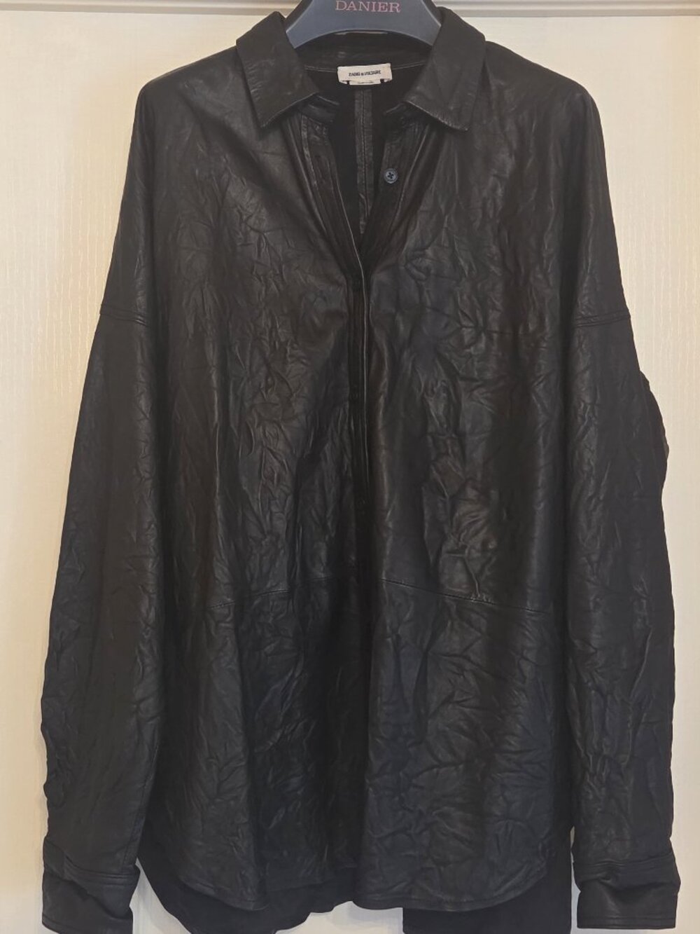 ZADIG & VOLTAIRE BLACK GENUINE LEATHER SHIRT SIZE M (OVERSIZED)